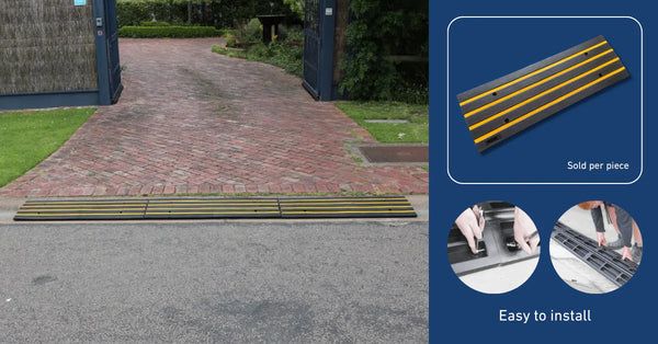 Driveway Rubber Kerb Ramp 1.2m – Solid Rolled-Edge Gutter Ramp with Water Channel | Ramp Champ