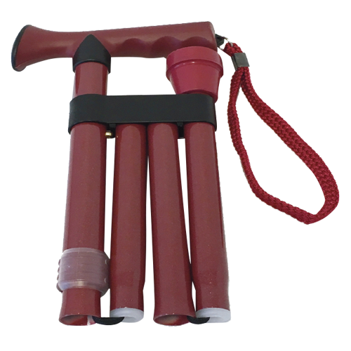 RGWS201 folding cane in red pearl – lightweight foldable walking stick with wrist strap, height adjustable mobility aid for seniors and NDIS users, available at Direct Mobility Australia