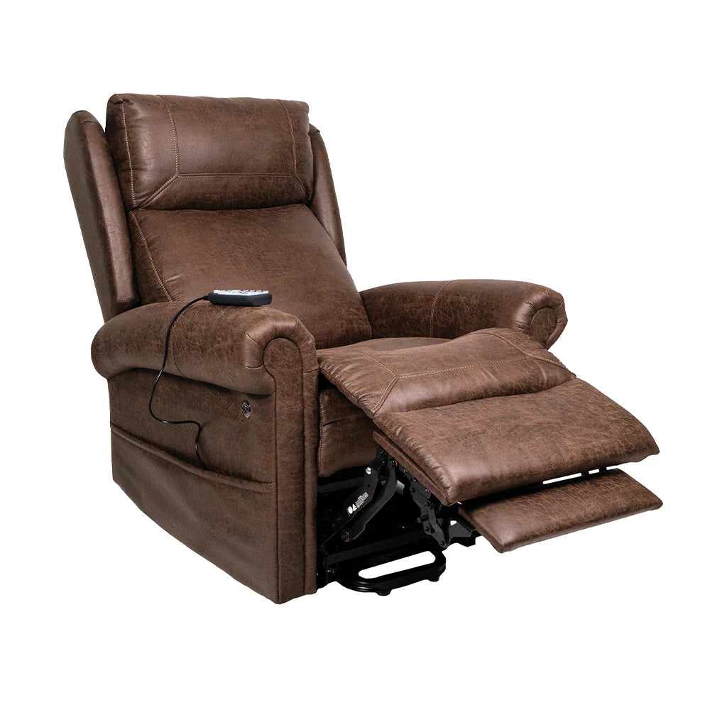 Aspire Gabriel X Five Action Lift Chair demonstrating leg elevation, backrest recline and integrated leg extension.