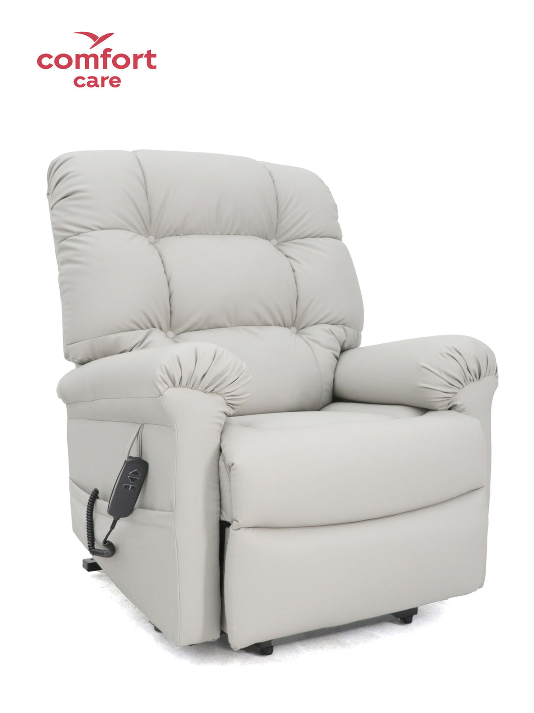 Cream Comfort Care Cloud lift recliner chair upright position, available near Caroline Springs.