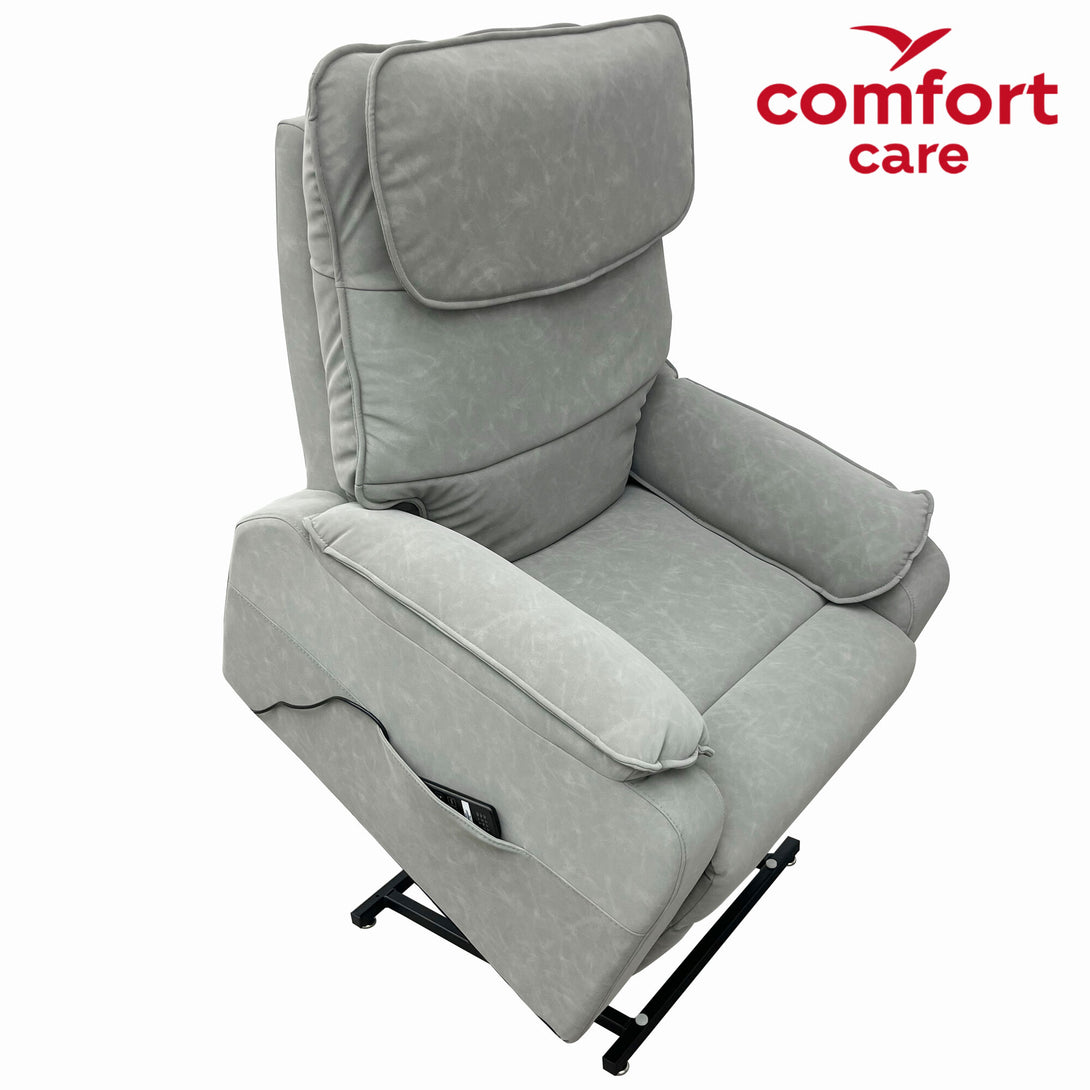 Comfort Care ZEN Massage Lift Recliner in grey, front view showing lift-assist design